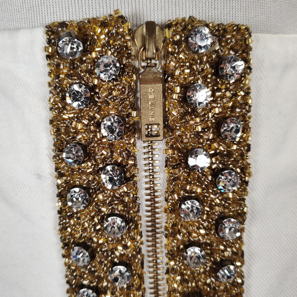 Celine 2004 Michael Kors Runway Crystal Beaded Zip White Denim Mini Skirt 40 - Picture 10 of 16